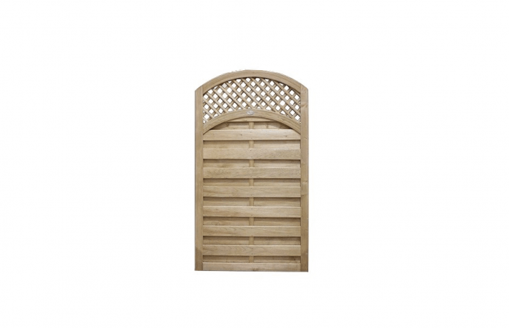 With a convex trellis and slatted lower body planed to create a ribbed effect, a kiln-dried Reinas Gate is available in a range of sizes at prices from £50 to £58.\2\1 from Pennine Fencing.