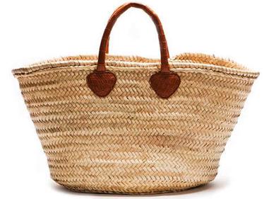 Handheld French Market Bag - Handwoven Palm Leaf Bag with Rolled Leather Handles