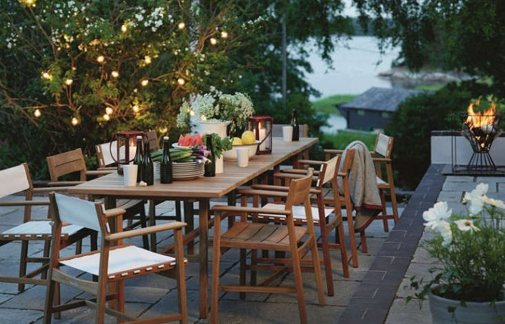 Above: From Scandinavian design house Skargaarden, a 79-inch teak Djuro Trestle Table has a slatted top and is \$\2,600 from Horne.