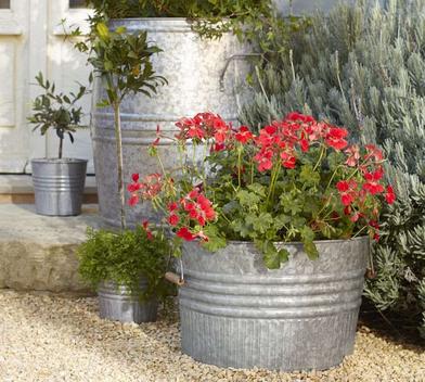 Eclectic Galvanized Metal Outdoor Planters