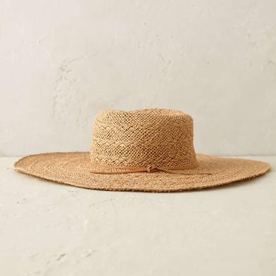 Straw Garden Hat - Wide Brim- Sewn Wheat Straw- Zinnias- Made To