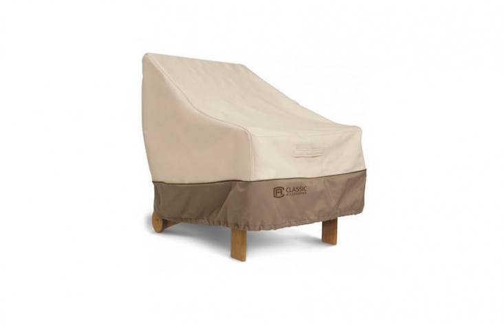 A Veranda Lounge Chair Cover is available in four sizes at prices starting at \$34.93 from Classic Accessories. Inexpensive generic outdoor furniture covers are also plentiful through Amazon, Home Depot, Lowe\2\17;s, and other furniture retailers.