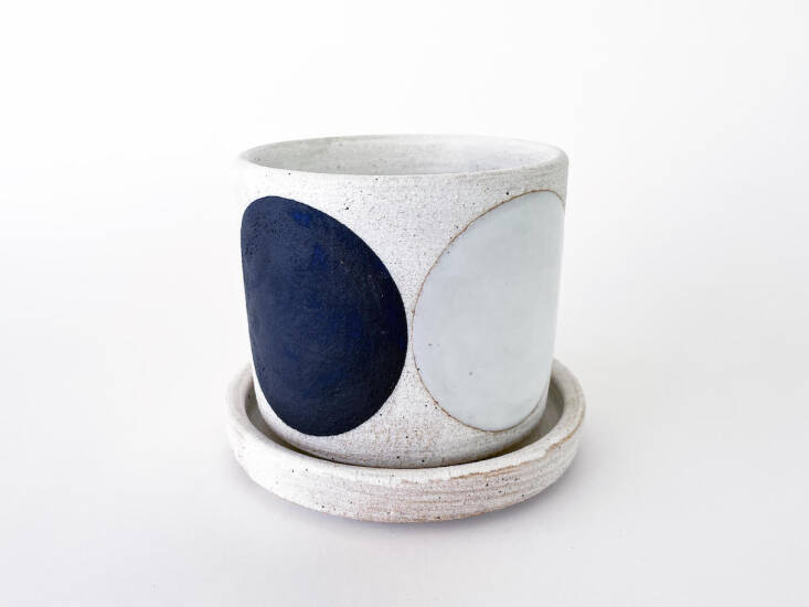 &#8\2\20;For this planter collection I focused the images on: The Sky (wonder, awe, and expansiveness), Energy (vibration, movement both opposing and in relationship), The Mountain (ground, stability, and reaching),&#8\2\2\1; writes Michele. Domino Indigo—&#8\2\2\1;symbolizing the moon cycle from dark new moon to bright full moon&#8\2\2\1;—comes in four sizes starting at \$\245.