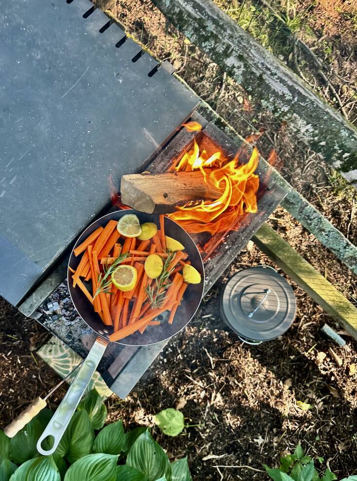 I like to use a carbon steel grill pan to cook veggies or fish over fire.