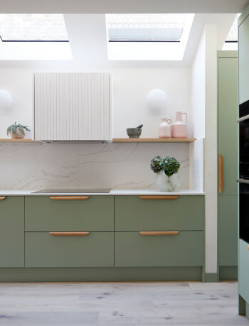 Green side return kitchen extension by Born & Bred Studio