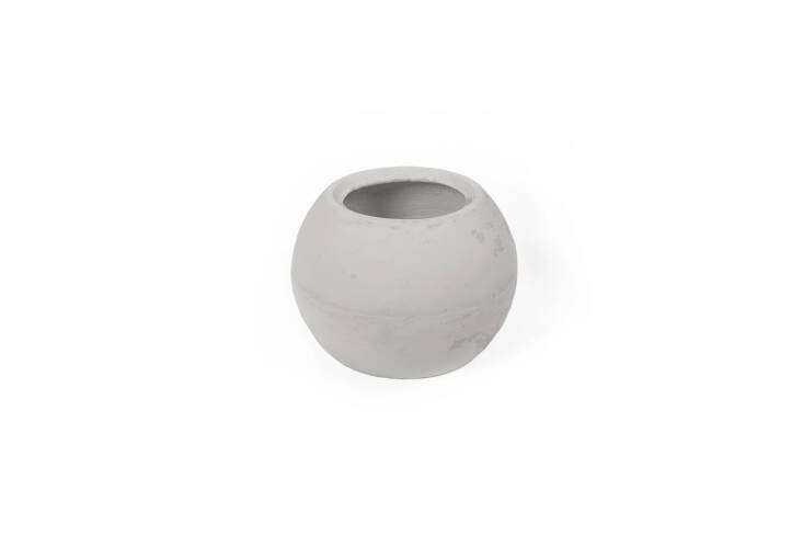 The Concretti Bonsai Planter, shown in Platinum, has a nearly spherical design; prices starting at \$\109.99 from Concretti.