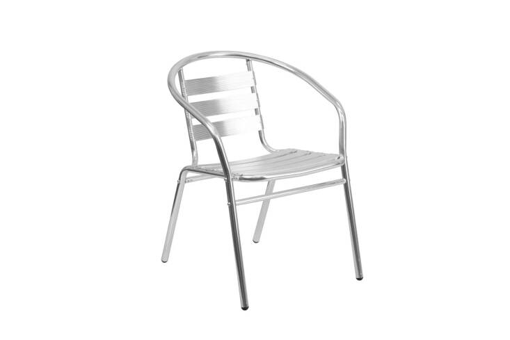 The simple aluminum Flash Furniture Lila Outdoor Stacking Dining Armchair Set of 4 is \$\248.39 at Wayfair.