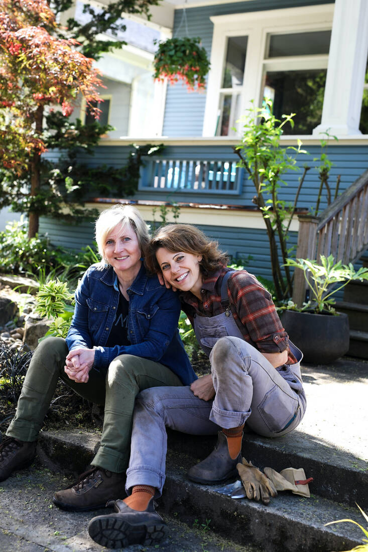 What started as a water-break conversation about workwear woes on Sara’s back deck soon turned into a design challenge to make the perfect work pants for the modern active woman. Pictured are Sara (left) and Kate, both wearing Dovetail Workwear.