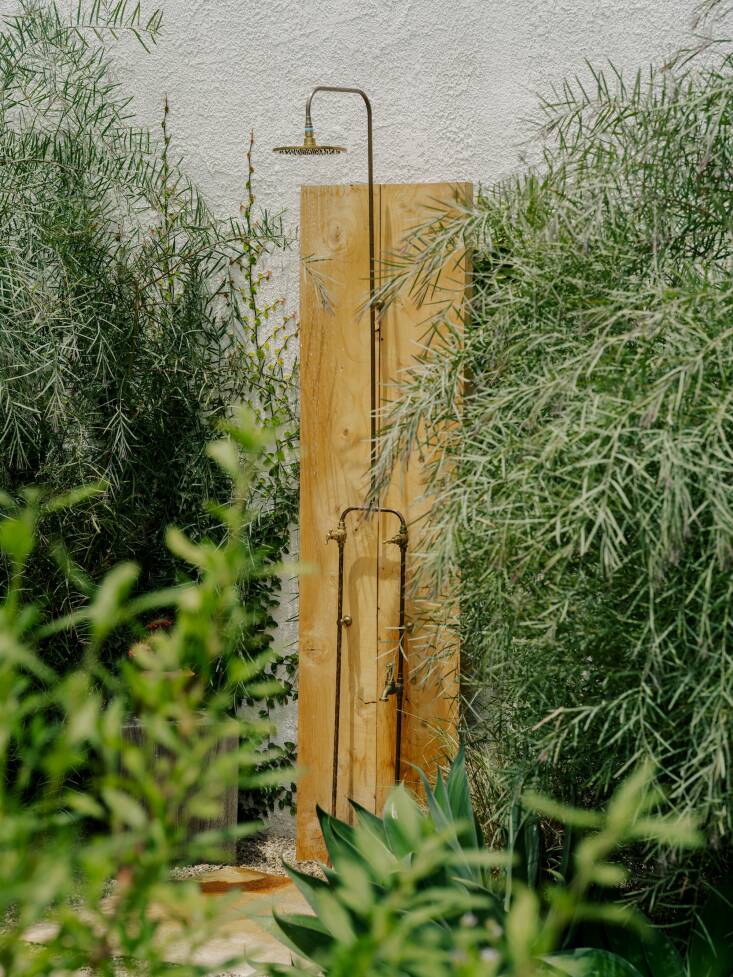 The shower is the Copper/Brass Outdoor Shower from ORCA. Photograph by Austin John for Finca Glenfeliz.