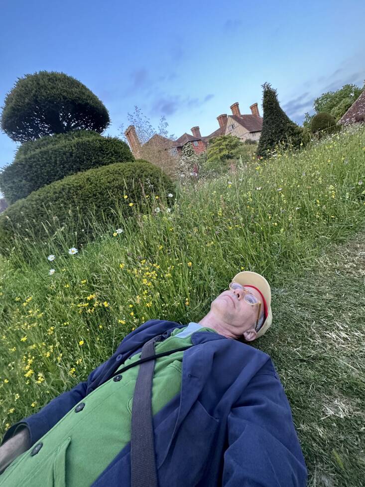 Jake, in a selfie, pictured among Great Dixter&#8\2\16;s yew topiary sculptures.