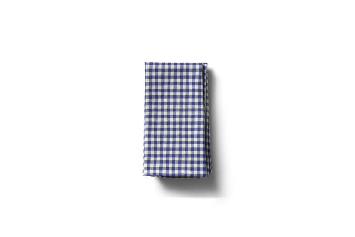 Native Organics Cotton Gingham Check Napkins in indigo blue are \$39 for a set of 4.