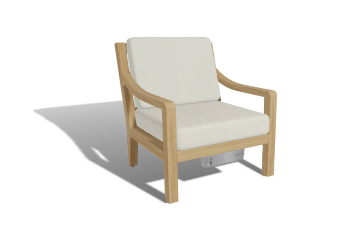 The Outmore Living Solerno Heated Chair is designed with a teak frame and heating technology with foam cushions; \$\2,450 at Outmore Living.