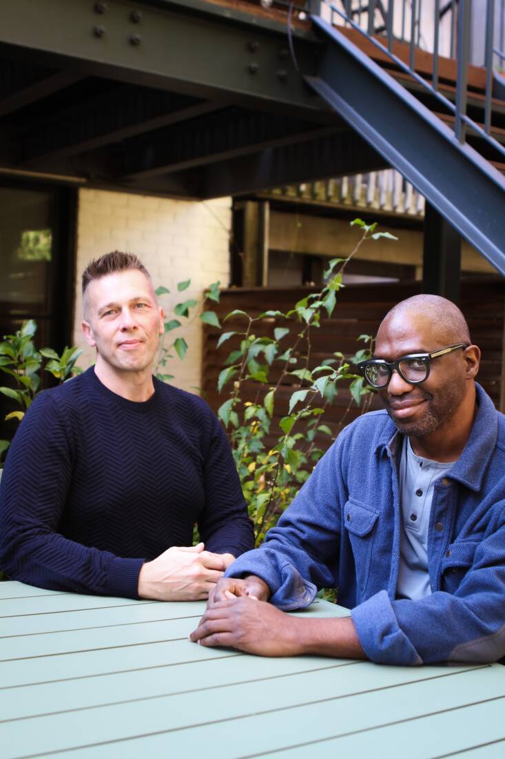 Damon and Corwin in their garden. Their next design? &#8\2\20;We are working on a new project in New Canaan, CT, where we will be installing a pool. We&#8\2\17;re excited to work on a larger scale—we could never fit a pool in our Brooklyn backyard projects!&#8\2\2\1;