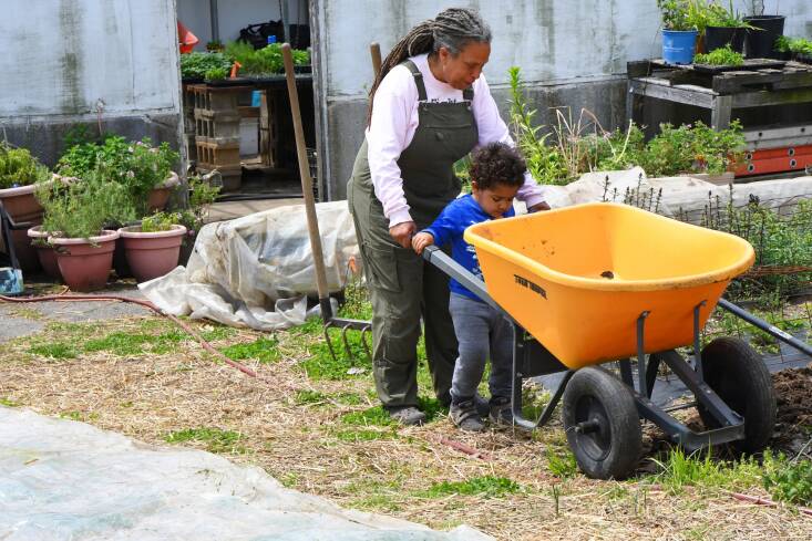  Above: Mimo’s son, August, is growing up at Urban Buds. “This guy insists on coming to the farm and ‘helping out,&#8\2\17; ’’ Mimo says. “He is a little kid with an old-school farmer’s heart! My wish is that twenty years from now, August will understand just how much he added to this family farm and know he helped build it.” Photograph courtesy of Urban Buds.