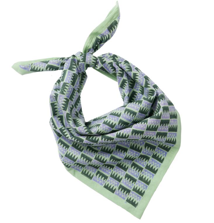 &#8\2\20;I love bandanas these days: I douse them in cold water and wear them around my neck when I&#8\2\17;m outside working or walking and it&#8\2\17;s hot out,&#8\2\2\1; says Margot, who is eyeing this Spruce Jigsaw Bandana by Block Shop; \$35.